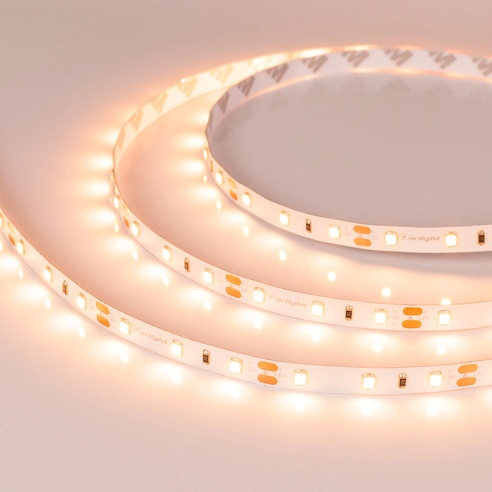 Лента светодиодная RT-A60-8mm 12V Warm2400 (4.8 W/m, IP20, 2835, 5m) (Arlight, 4.8 Вт/м, IP20)