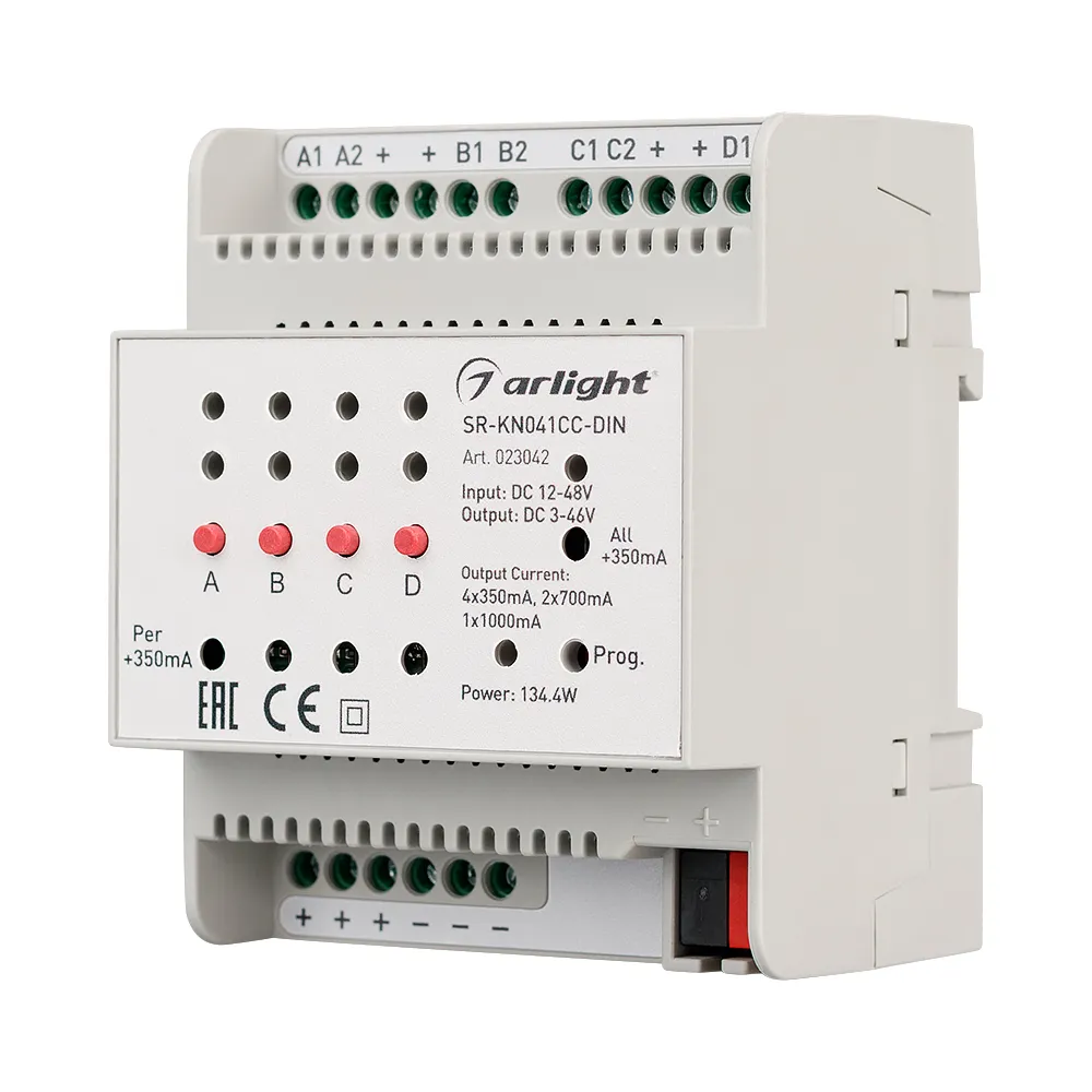 Контроллер тока SR-KN041CC-DIN (12-48V, 4x350/700mA) (Arlight, IP20 Пластик, 2 года) - изображение товара