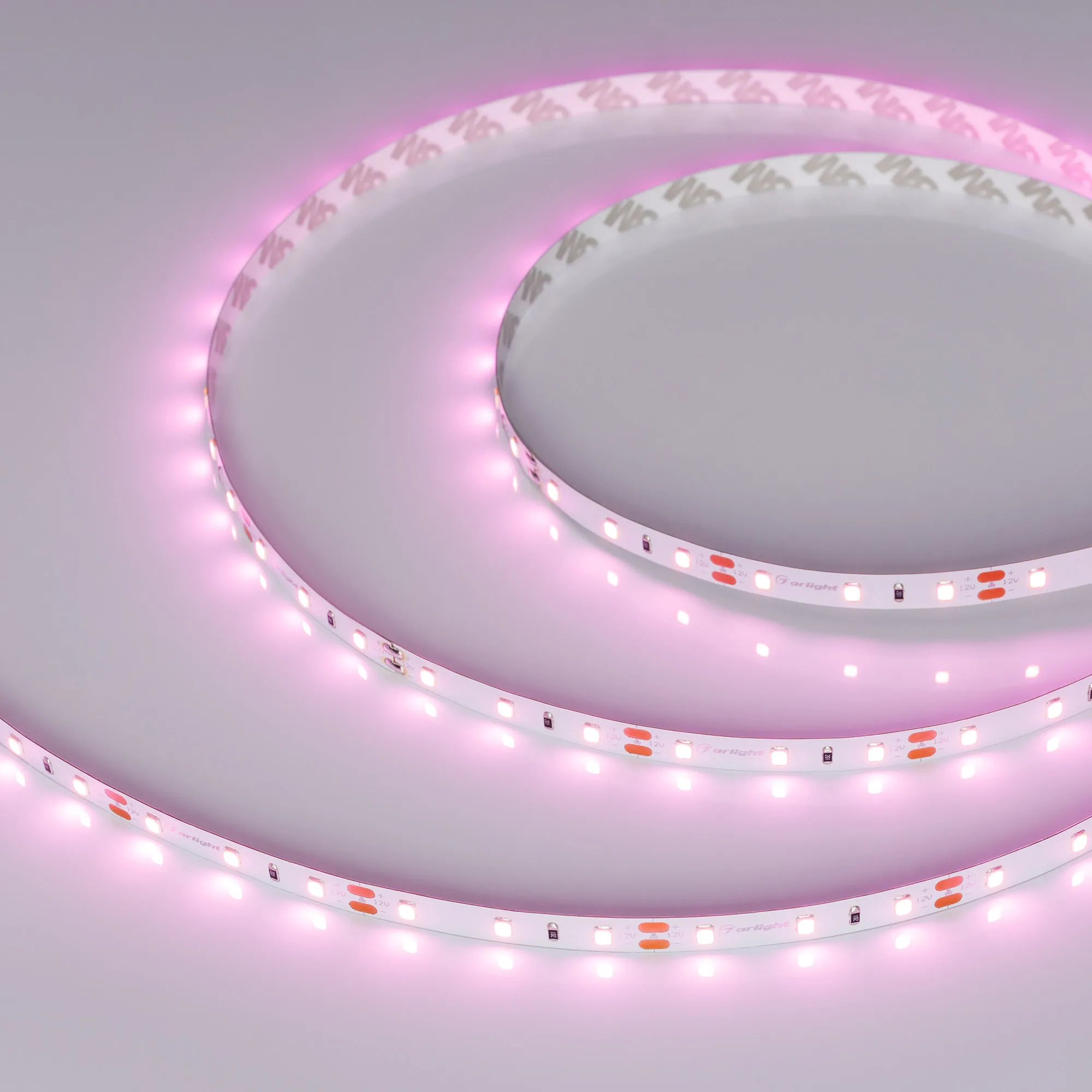 Лента светодиодная RT-A60-8mm 12V Pink (4.8 W/m, IP20, 2835, 5m) (Arlight, 4.8 Вт/м, IP20) - изображение товара
