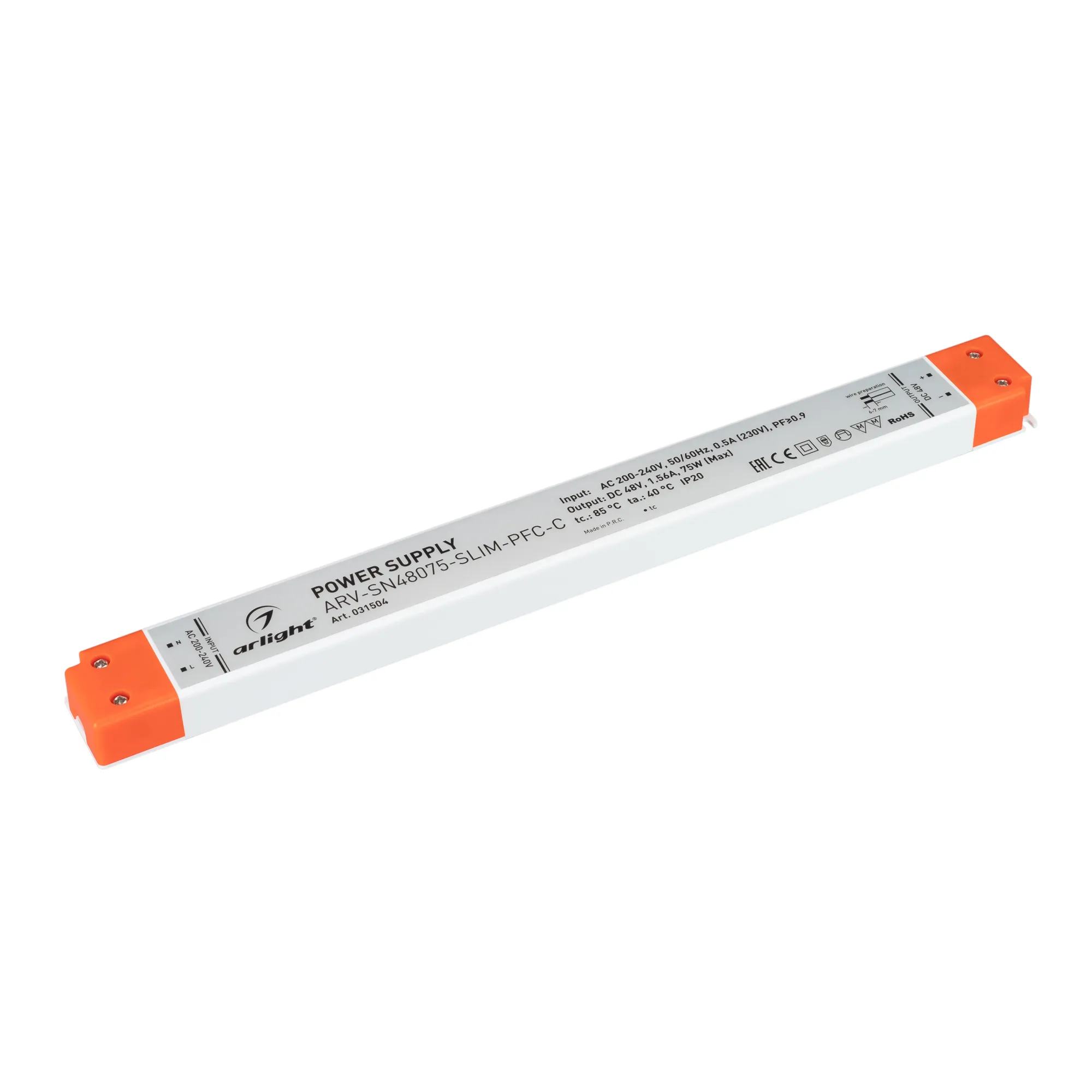 Блок питания ARV-SN48075-SLIM-PFC-C (48V, 1.56A, 75W) (Arlight, IP20 Пластик, 3 года) - изображение товара
