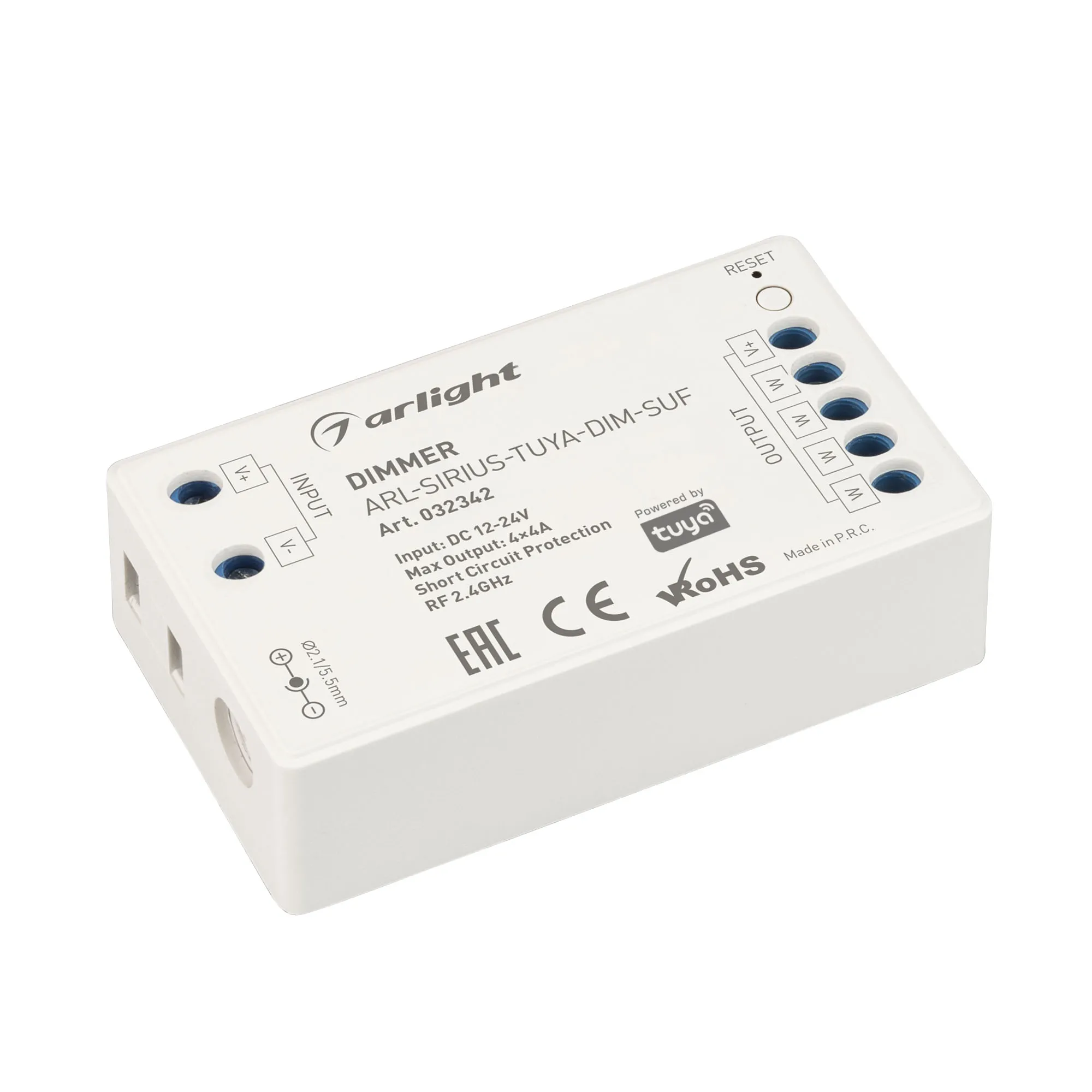 Диммер ARL-SIRIUS-TUYA-DIM-SUF (12-24V, 4x4A, 2.4G) (Arlight, IP20 Пластик, 3 года) - изображение товара