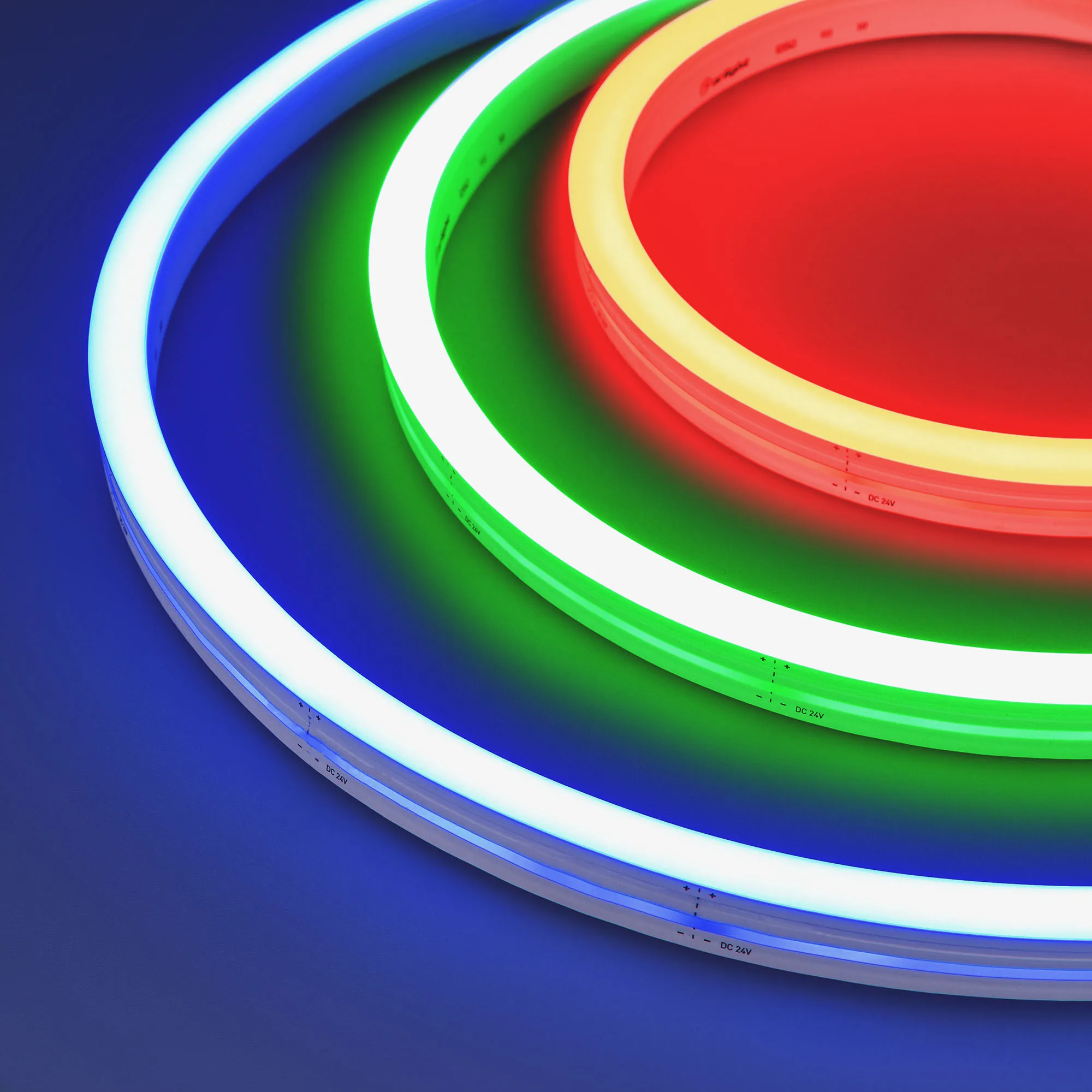 Лента светодиодная герметичная MOONLIGHT-SIDE-B84-12x17mm 24V RGB (12 W/m, IP67, 5m, wire x2) (Arlight, Вывод боковой, 3 года) - изображение товара
