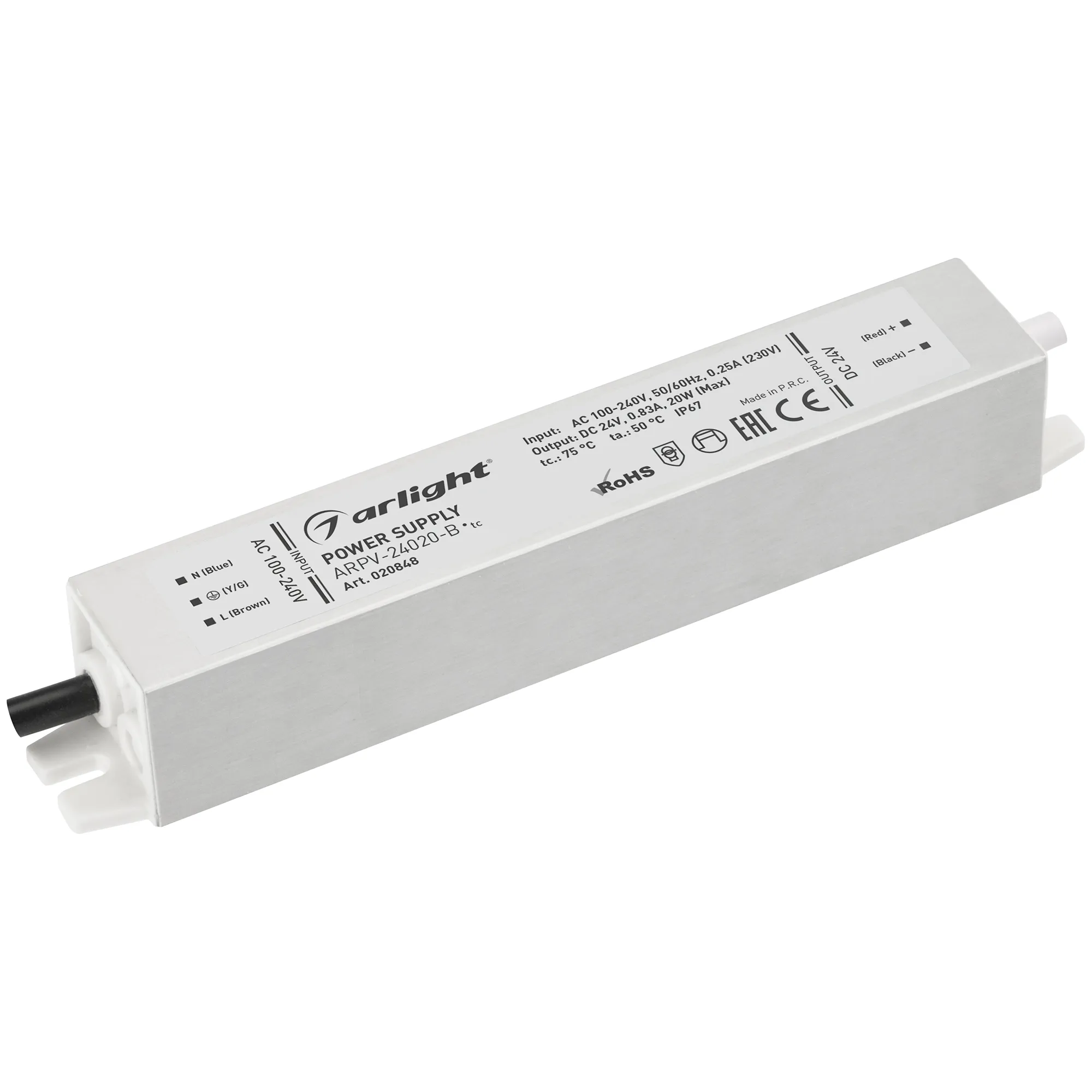 Блок питания ARPV-24020-B (24V, 0.8A, 20W) (Arlight, IP67 Металл, 3 года) - изображение товара