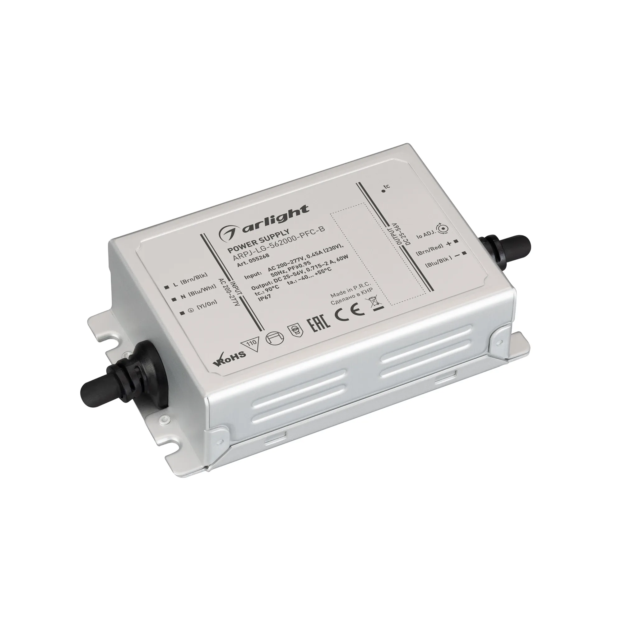 Блок питания ARPJ-LG-562000-PFC-B (60W, 25-56V, 0.72-2A) (Arlight, IP67 Металл, 5 лет) - изображение товара