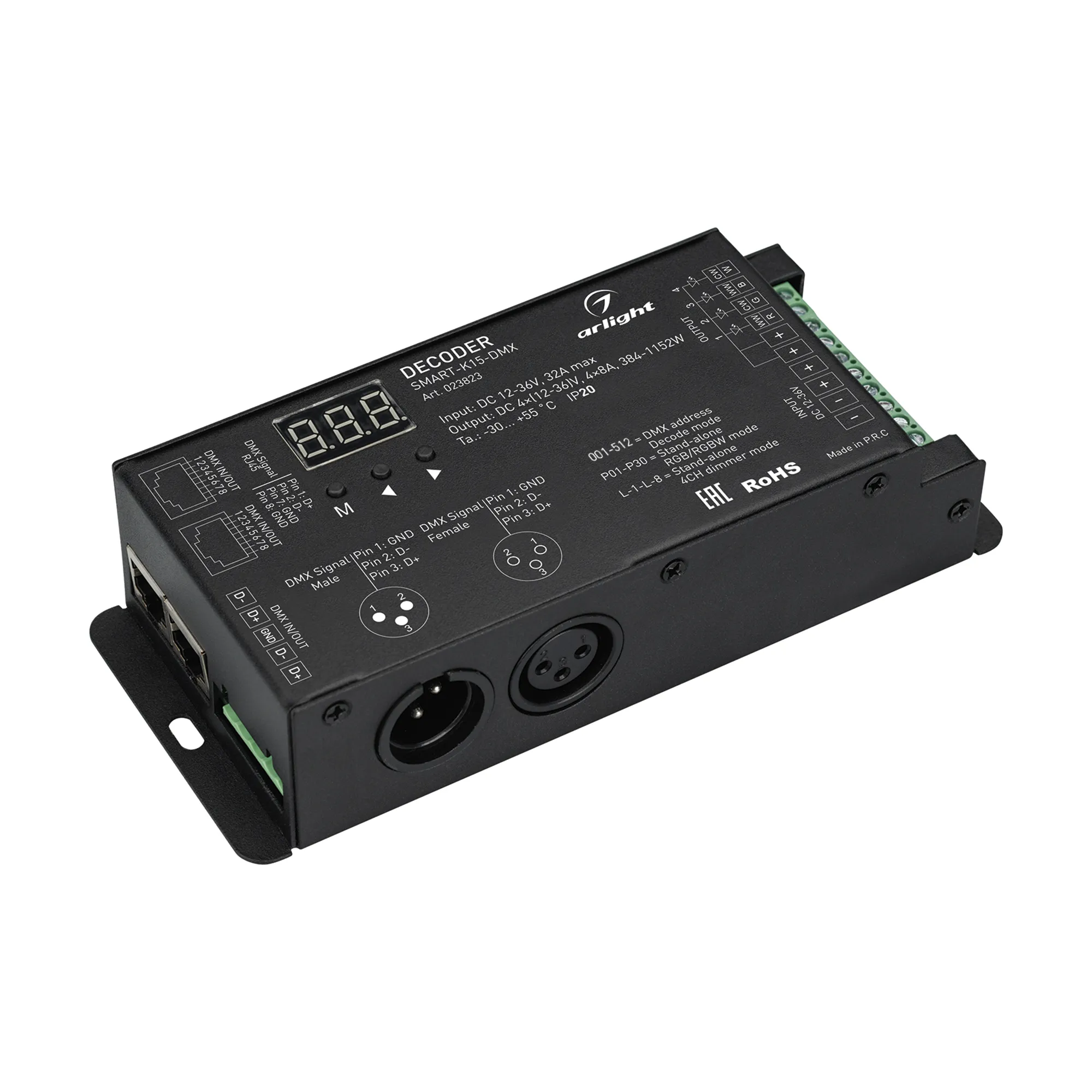 Декодер SMART-K15-DMX (12-36V, 4x8A) (Arlight, IP20 Металл, 5 лет) - изображение товара
