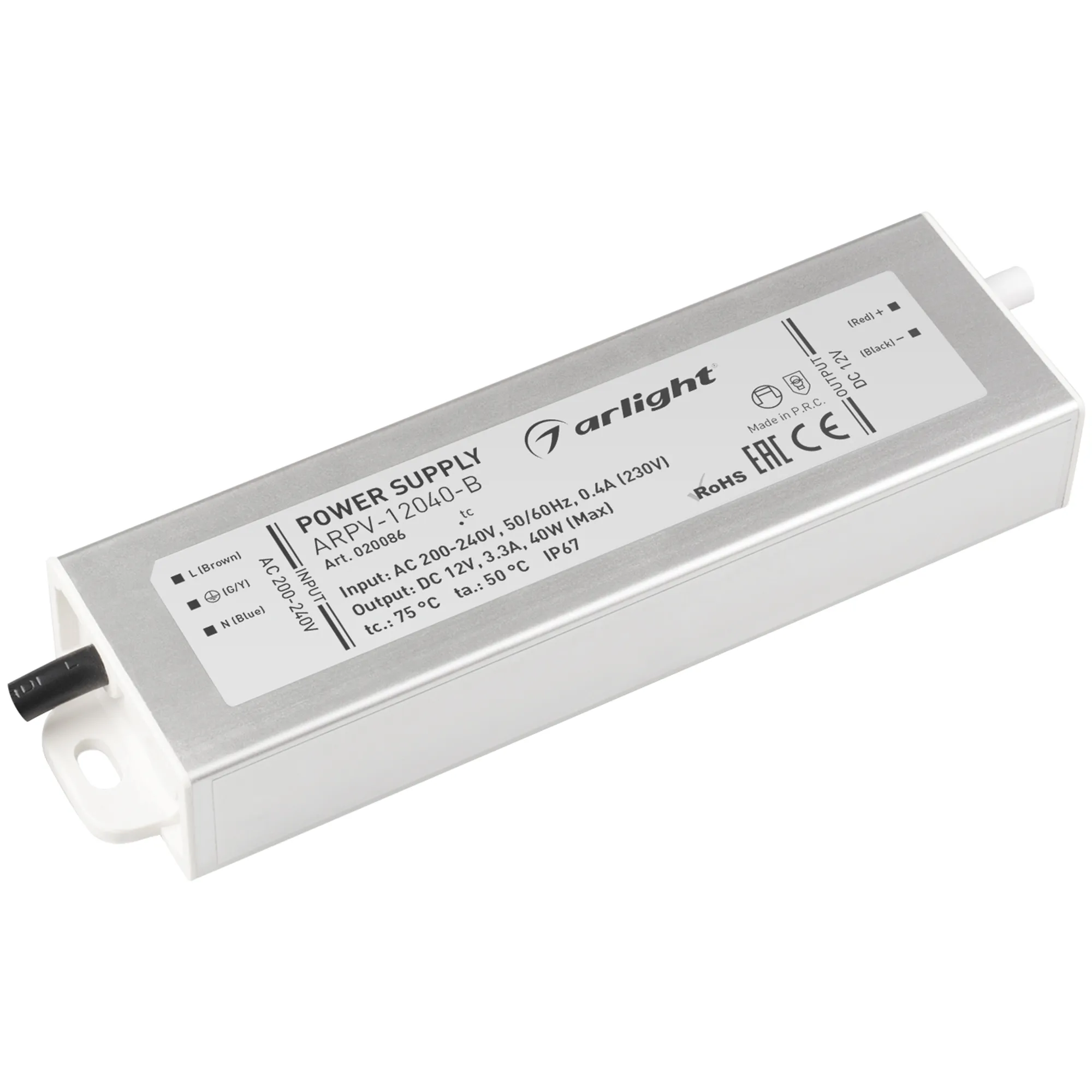 Блок питания ARPV-12040-B (12V, 3.3A, 40W) (Arlight, IP67 Металл, 3 года) - изображение товара