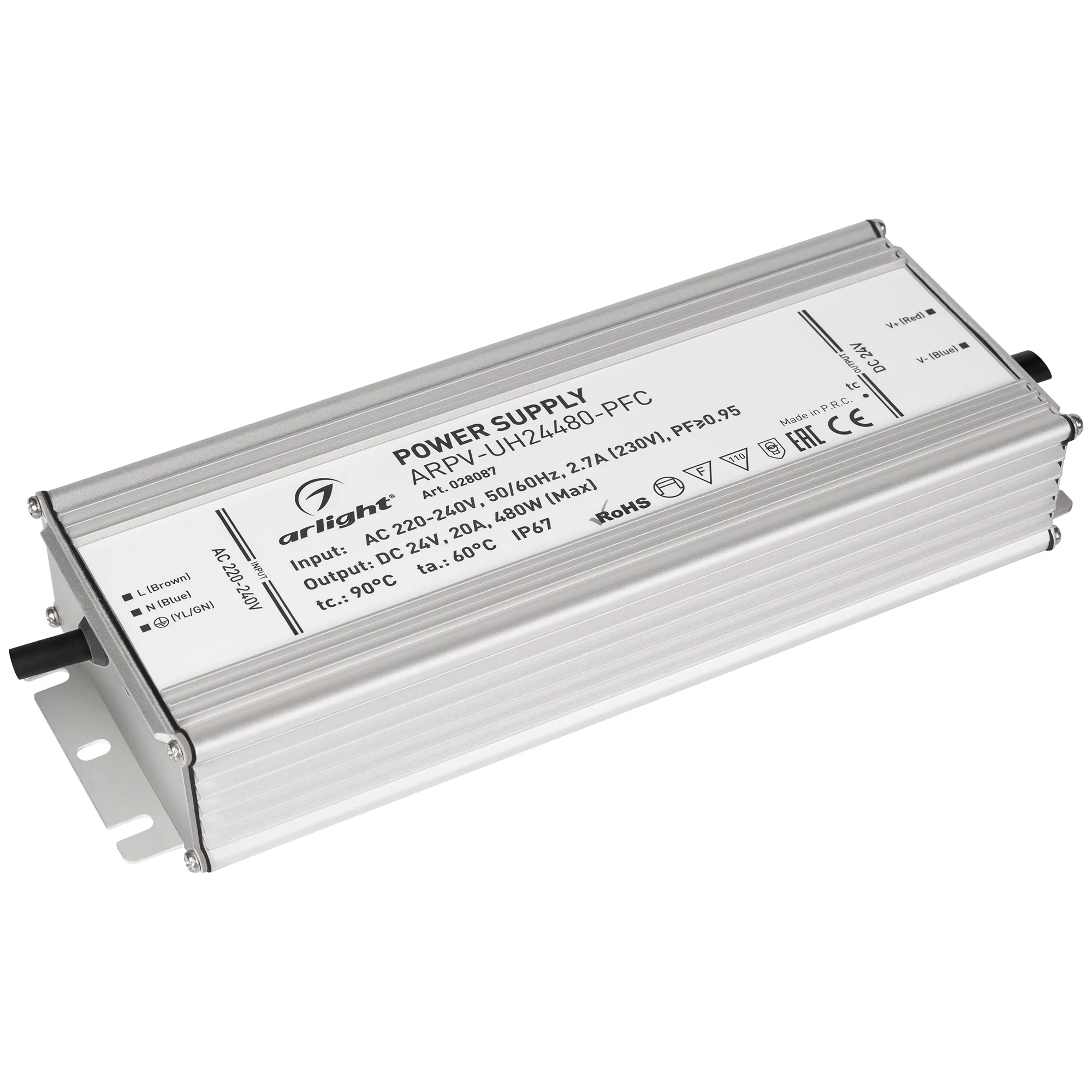 Блок питания ARPV-UH24480-PFC (24V, 20A, 480W) (Arlight, IP67 Металл, 7 лет) - изображение товара